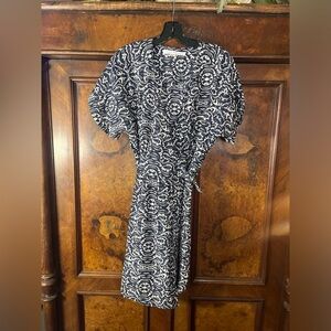 GUC Ulla Johnson- Blue and White Wrap Midi Dress. Size 2